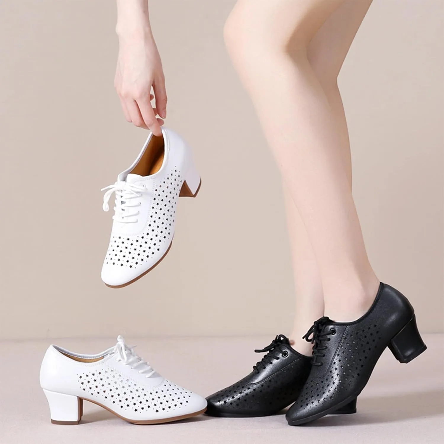 ONAIC Latin Dance Shoes for Womens Lace Up Ballroom Salsa Tango Dance Shoe Performance Modern Salsa Dancing 5Cm Heels
