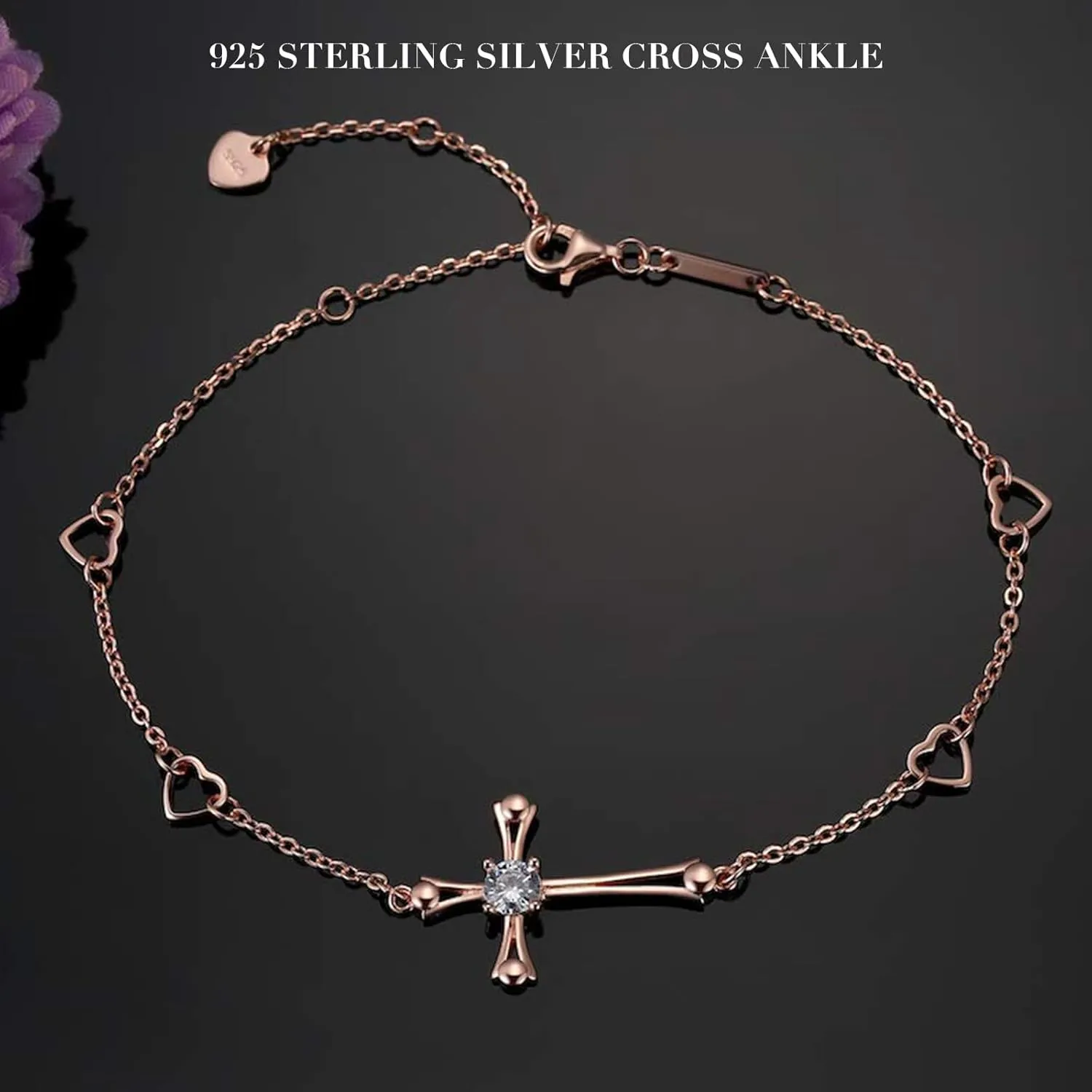 OneSight Cross Ankle Bracelet/Bracelet For Women, 925 Sterling Silver Charm Adjustable Foot Anklet/Bracelet, Large Cross Bracelet