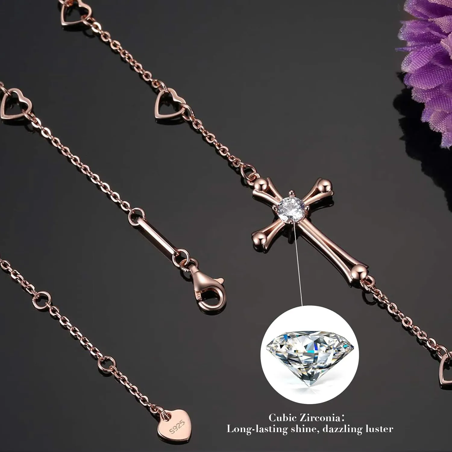 OneSight Cross Ankle Bracelet/Bracelet For Women, 925 Sterling Silver Charm Adjustable Foot Anklet/Bracelet, Large Cross Bracelet