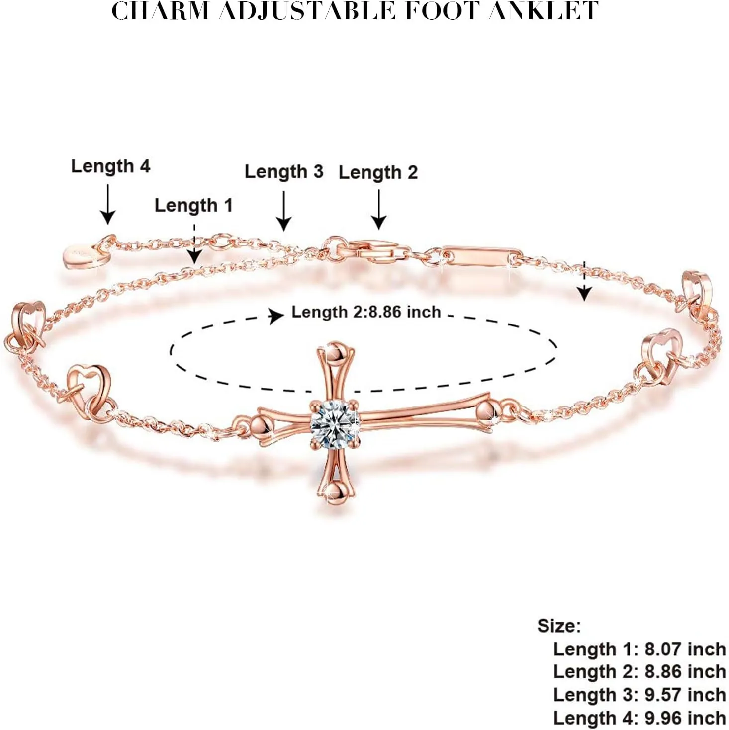 OneSight Cross Ankle Bracelet/Bracelet For Women, 925 Sterling Silver Charm Adjustable Foot Anklet/Bracelet, Large Cross Bracelet
