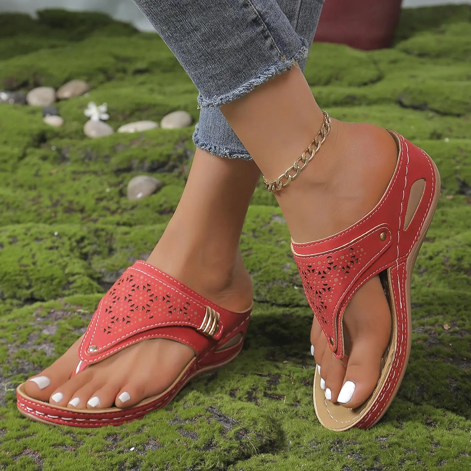Orthopedic Sandals for Women,Women Orthotic Wedge Sandal,Breathable Mesh Hollow Sports Sandal,Comfortable Walking Shoes Anti-Slip Arch Support Wedges Sandals Summer Beach Shoes
