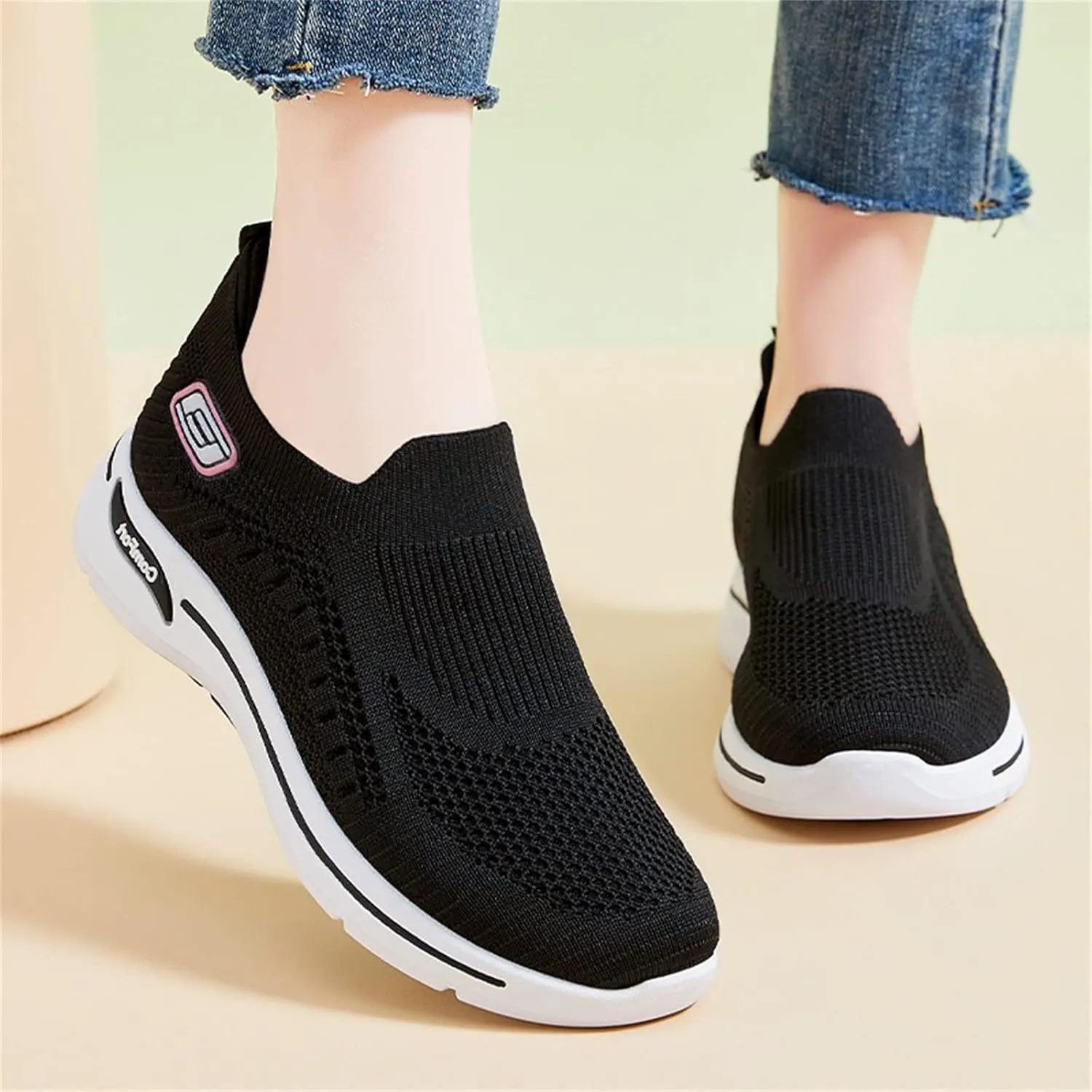 Orthopedic Shoes for Women Comfortable Breathable Knit Sneakers Fashion Woven Orthopedic Sneakers Lightweight Slip-On Sneakers