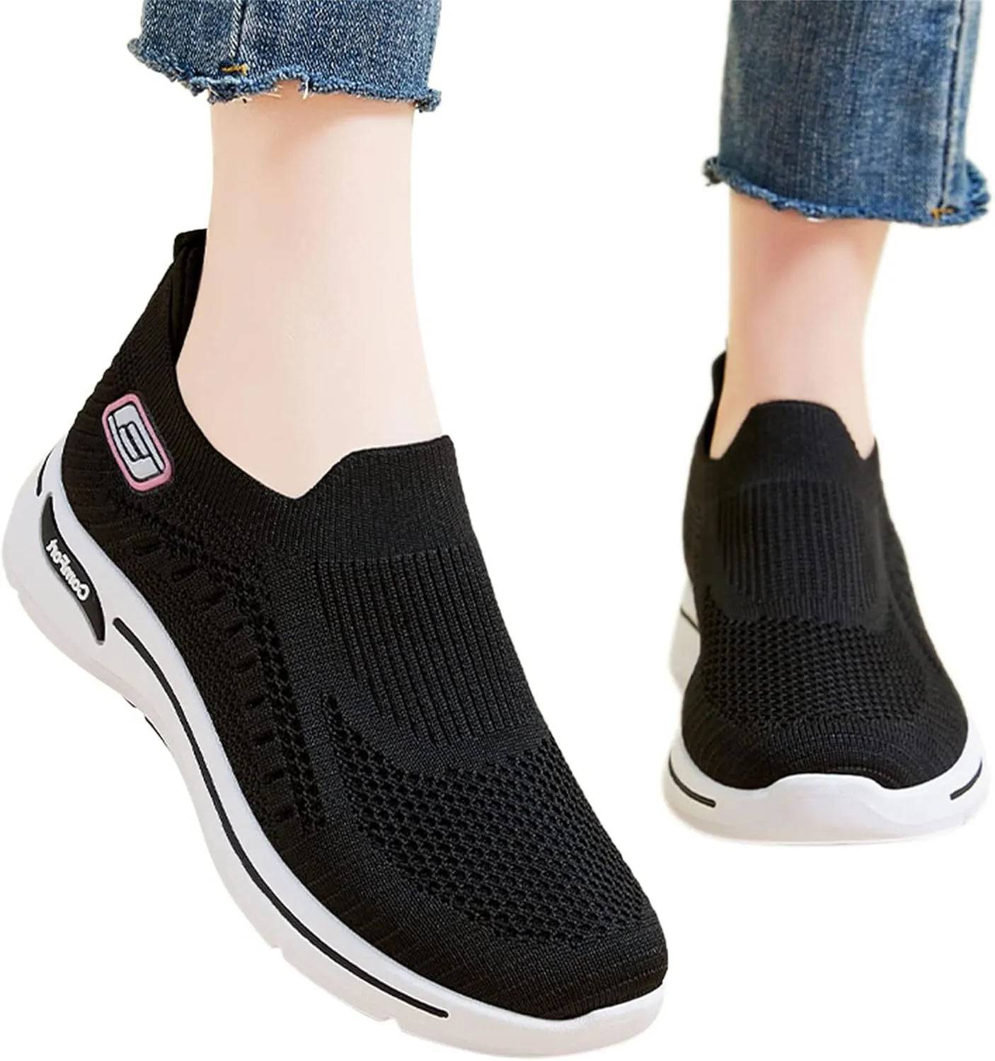 Orthopedic Shoes for Women Comfortable Breathable Knit Sneakers Fashion Woven Orthopedic Sneakers Lightweight Slip-On Sneakers