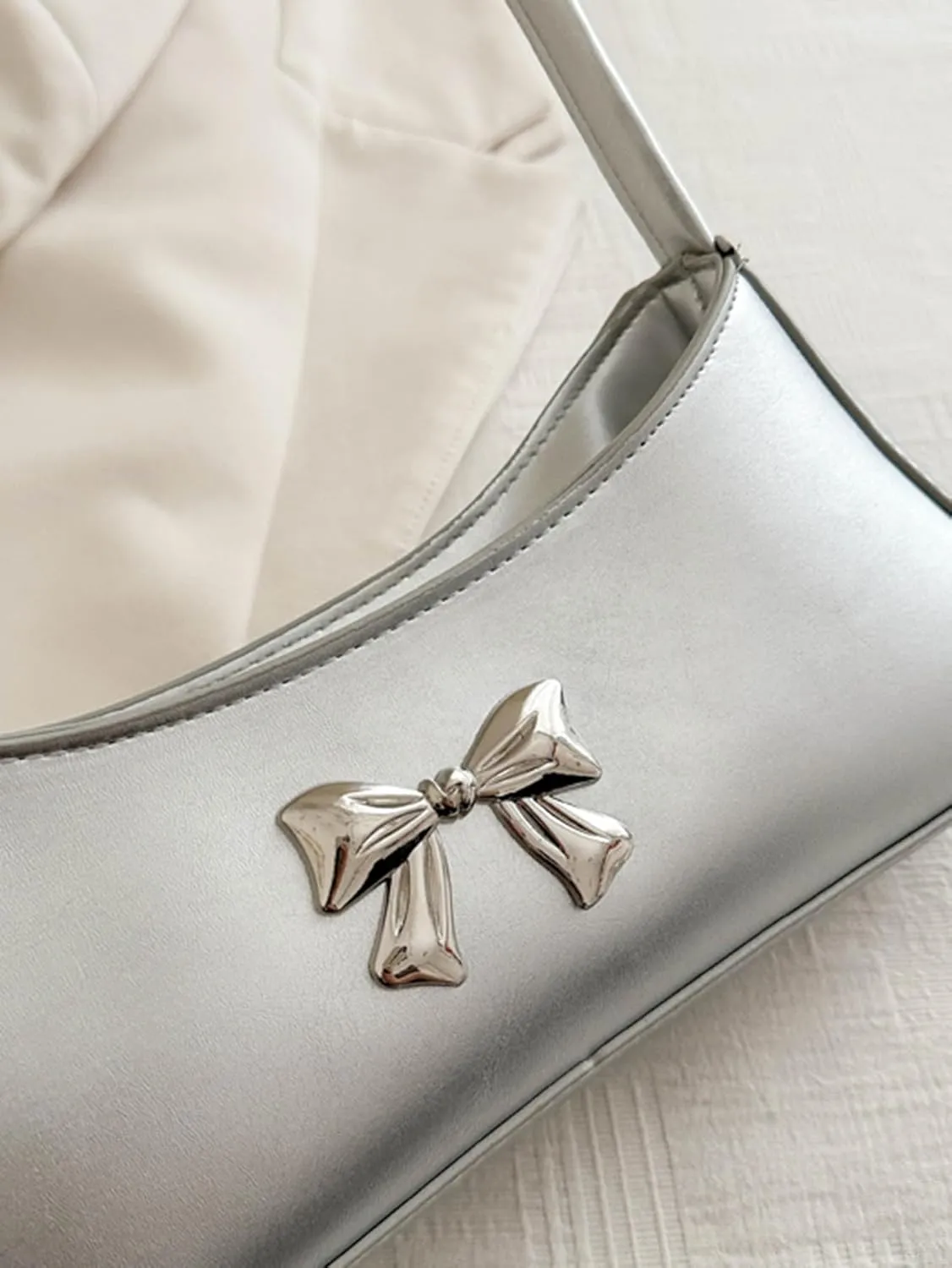 OYOANGLE Women's Bow Knot Zipper Shoulder Handbags Top Handle Tote Bag Underarm Bags Clutch Purses