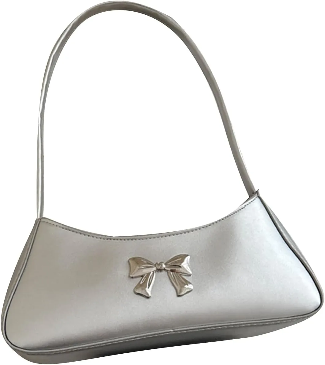 OYOANGLE Women's Bow Knot Zipper Shoulder Handbags Top Handle Tote Bag Underarm Bags Clutch Purses