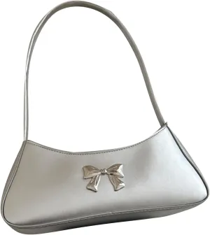 OYOANGLE Women's Bow Knot Zipper Shoulder Handbags Top Handle Tote Bag Underarm Bags Clutch Purses