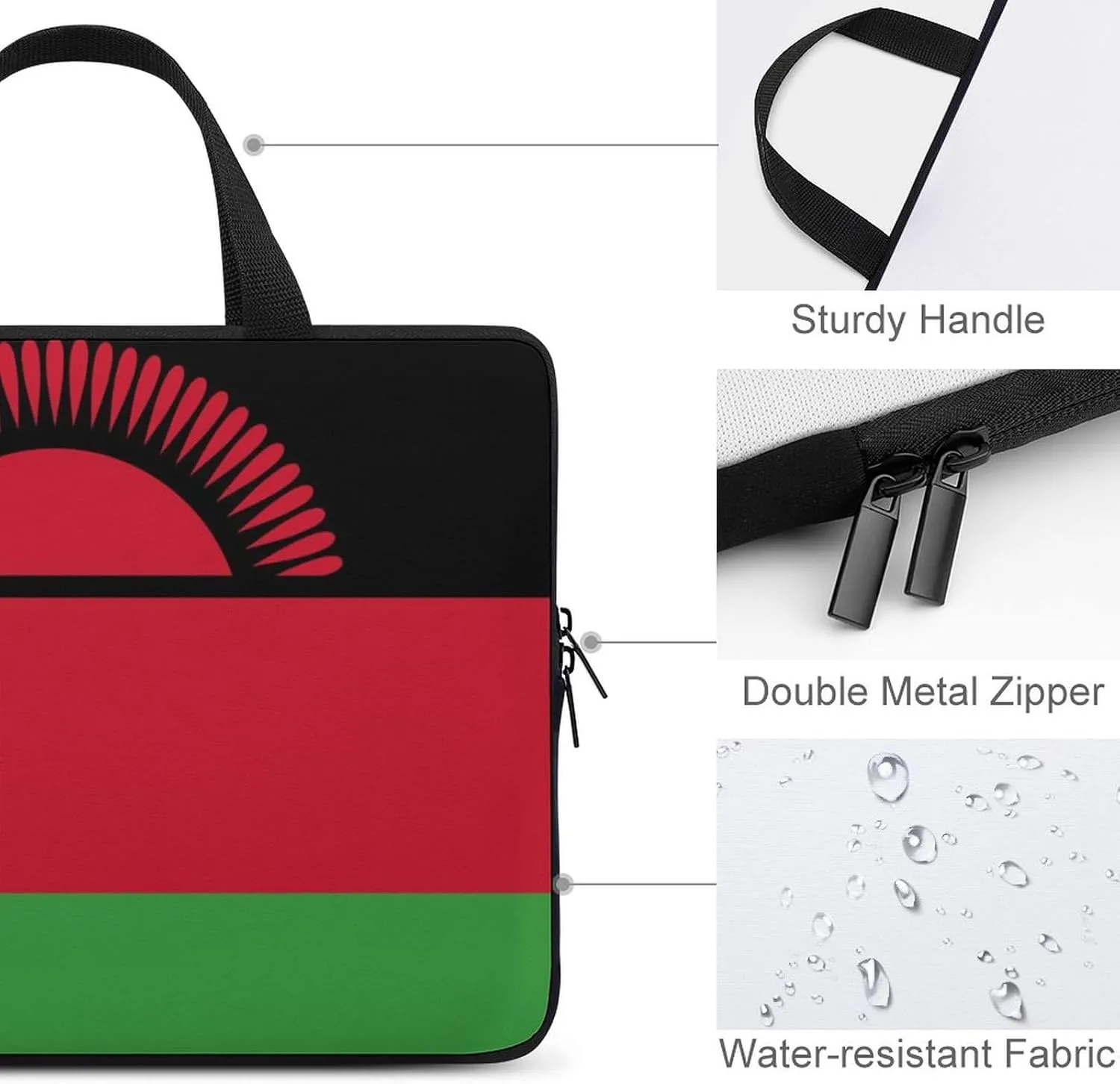 Papua New Guinea Flag Laptop Sleeve Case with Handle, 15-15.6 Inch Slim Cover for Notebook