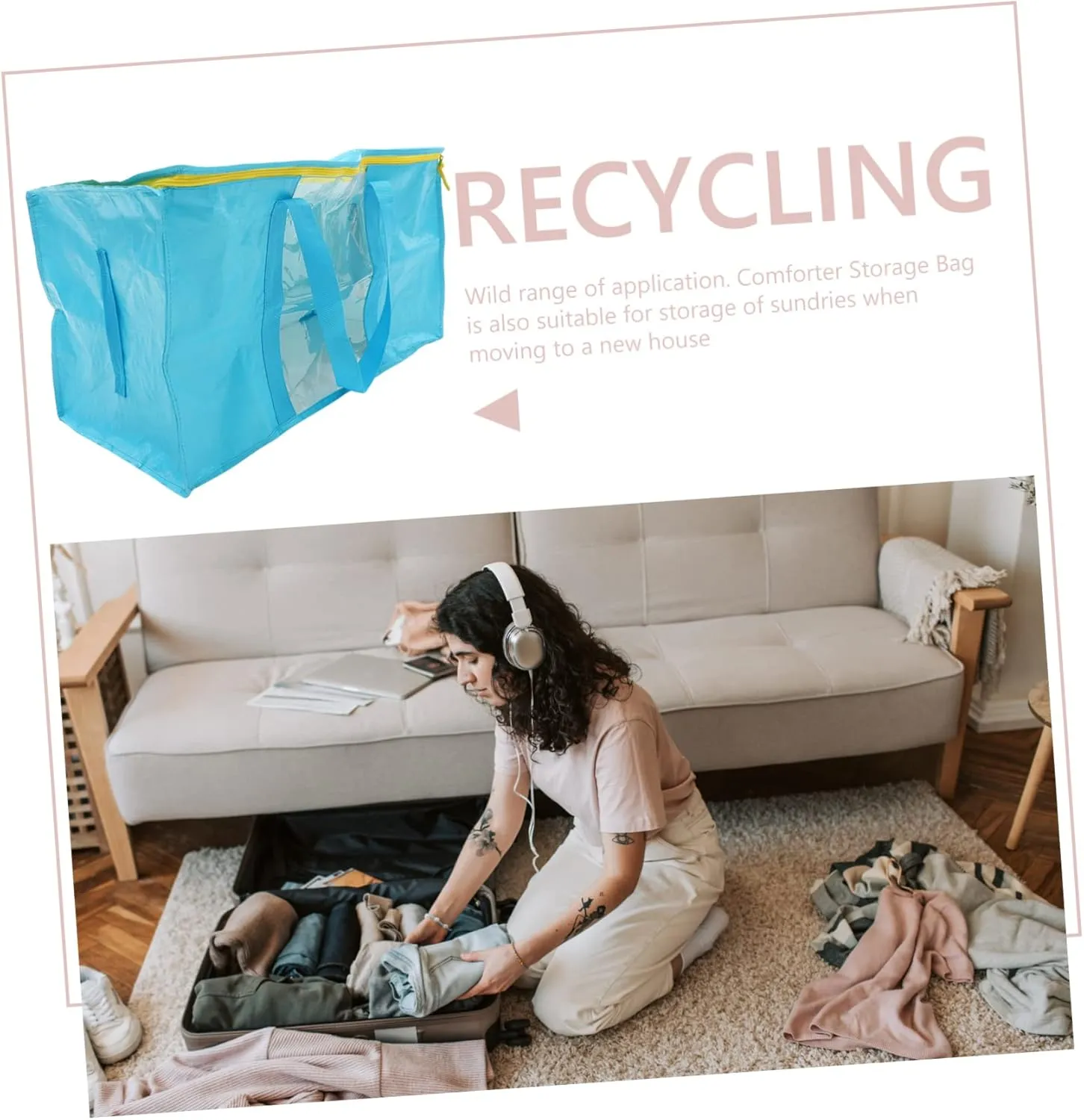 PartyKindom Waterproof Storage Bag Storage Bag Organizer Garment The Storage Bags with Reusable for Large Cloth Organizer Storage Bin Hanging Clear Organiser Foldable Tote Bag Blue Woven Cloth