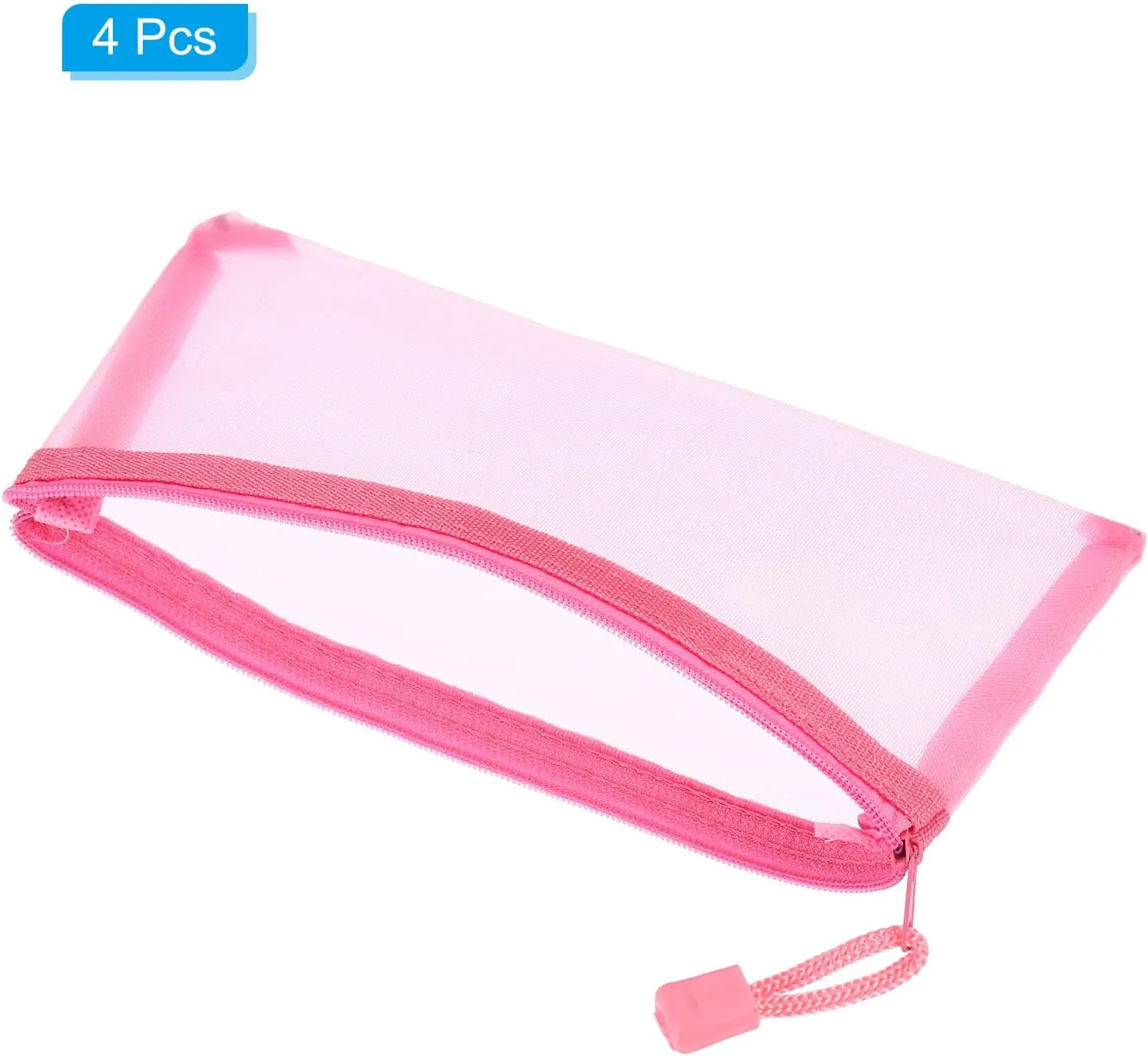 PATIKIL Mesh Zipper Bags, 4 Pack Nylon A6 Size Pen Pencil Travel Cases Toiletry Cosmetic Makeup Pouches Zipper Files Purse Organizer for Office, Pink