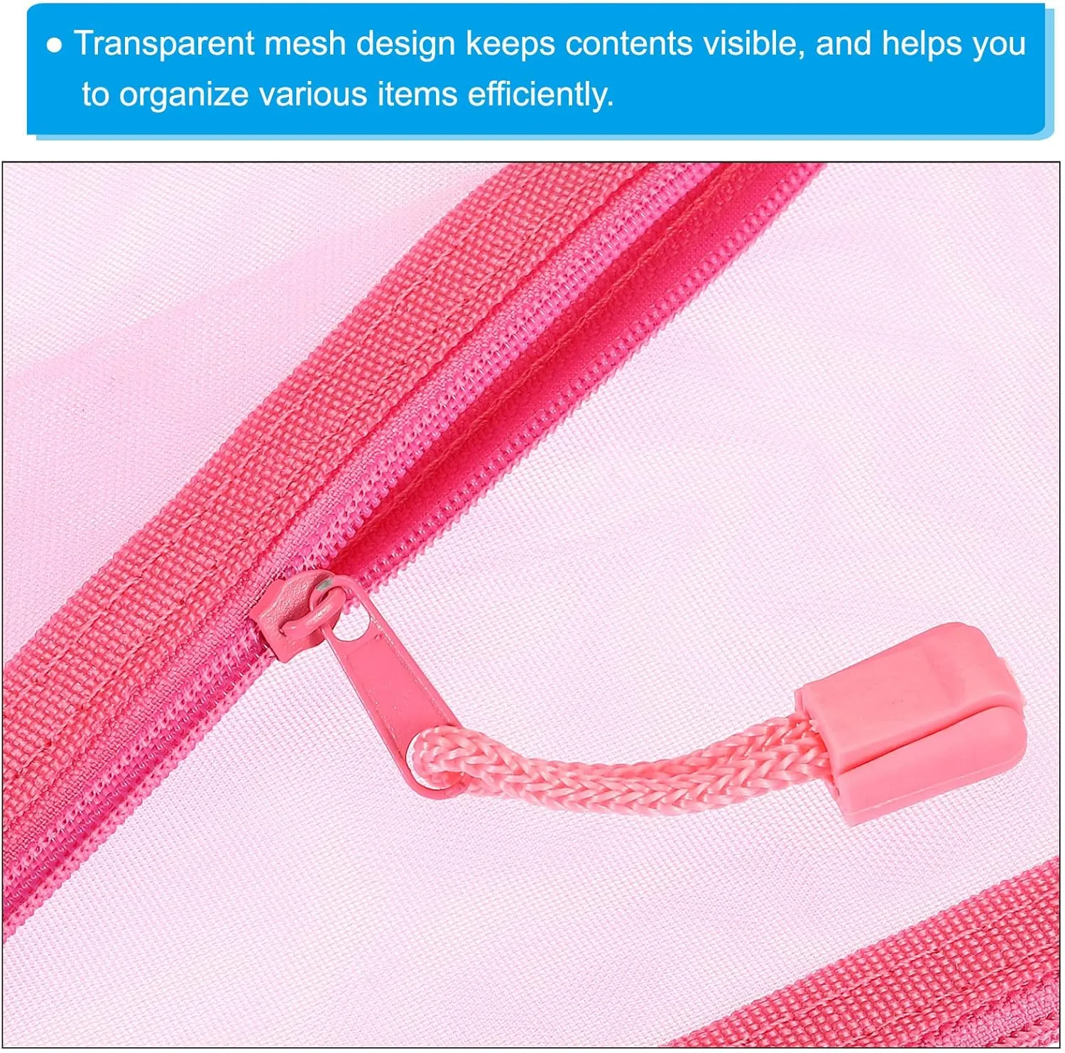 PATIKIL Mesh Zipper Bags, 4 Pack Nylon A6 Size Pen Pencil Travel Cases Toiletry Cosmetic Makeup Pouches Zipper Files Purse Organizer for Office, Pink