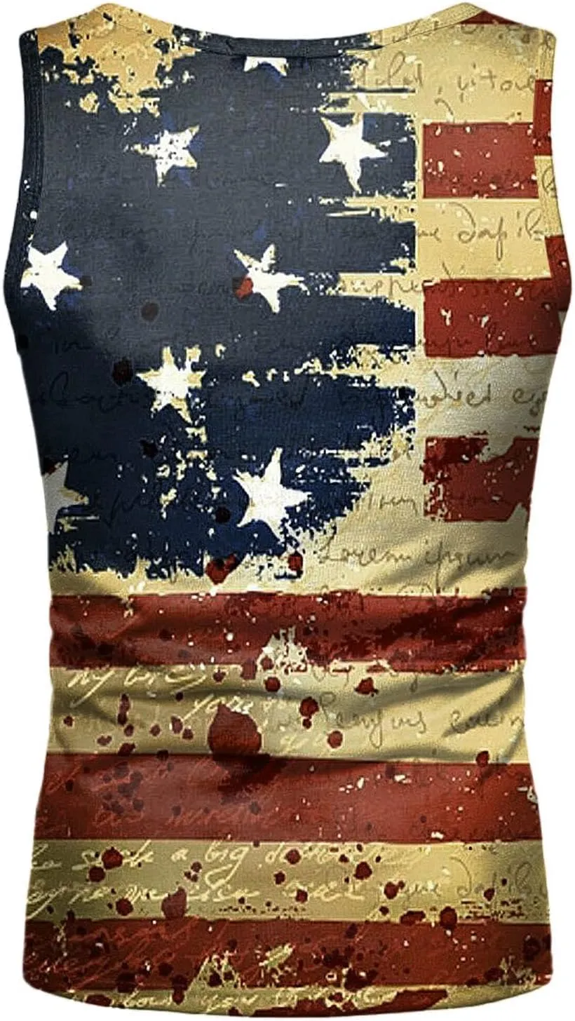 Patriotic Tank Tops for Men 2025 American Flag USA Sleeveless Printed Shirts Gym Vacation Tee Clothing