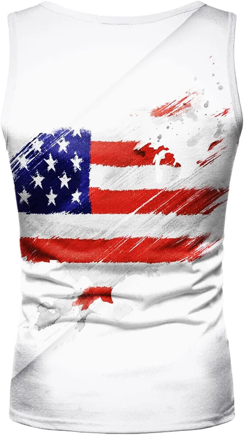 Patriotic Tank Tops for Men 2025 American Flag USA Sleeveless Printed Shirts Gym Vacation Tee Clothing