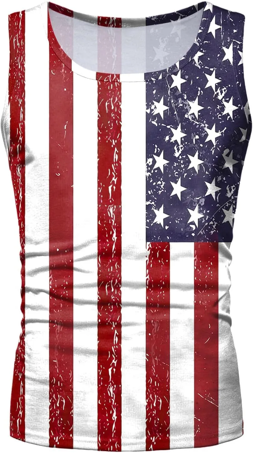 Patriotic Tank Tops for Men 2025 American Flag USA Sleeveless Printed Shirts Gym Vacation Tee Clothing