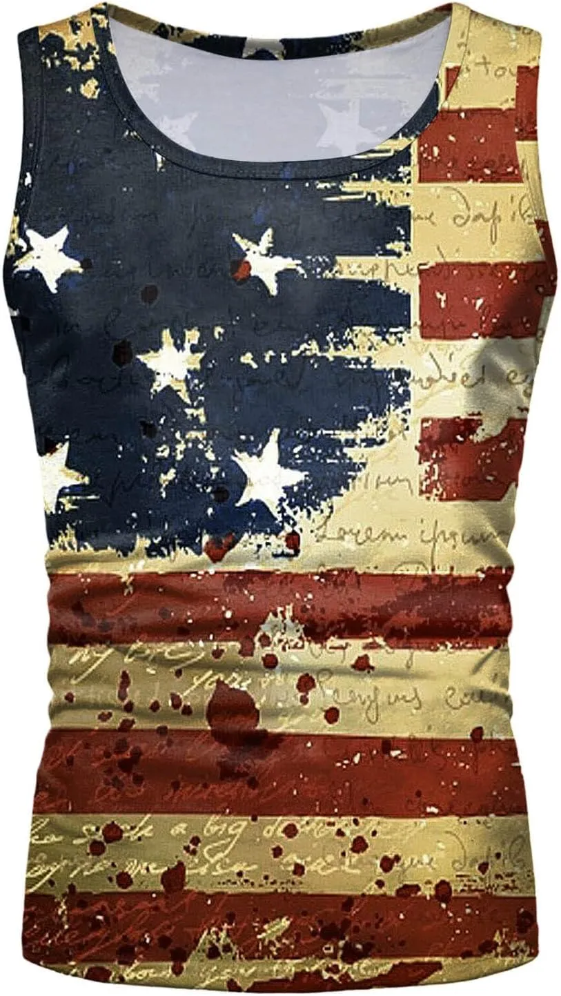 Patriotic Tank Tops for Men 2025 American Flag USA Sleeveless Printed Shirts Gym Vacation Tee Clothing