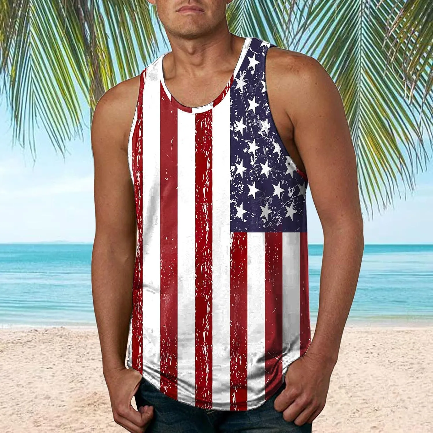 Patriotic Tank Tops for Men 2025 American Flag USA Sleeveless Printed Shirts Gym Vacation Tee Clothing