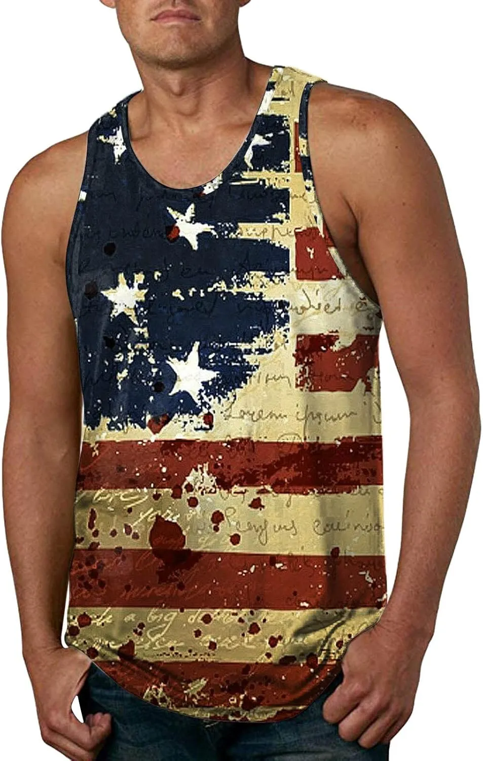 Patriotic Tank Tops for Men 2025 American Flag USA Sleeveless Printed Shirts Gym Vacation Tee Clothing