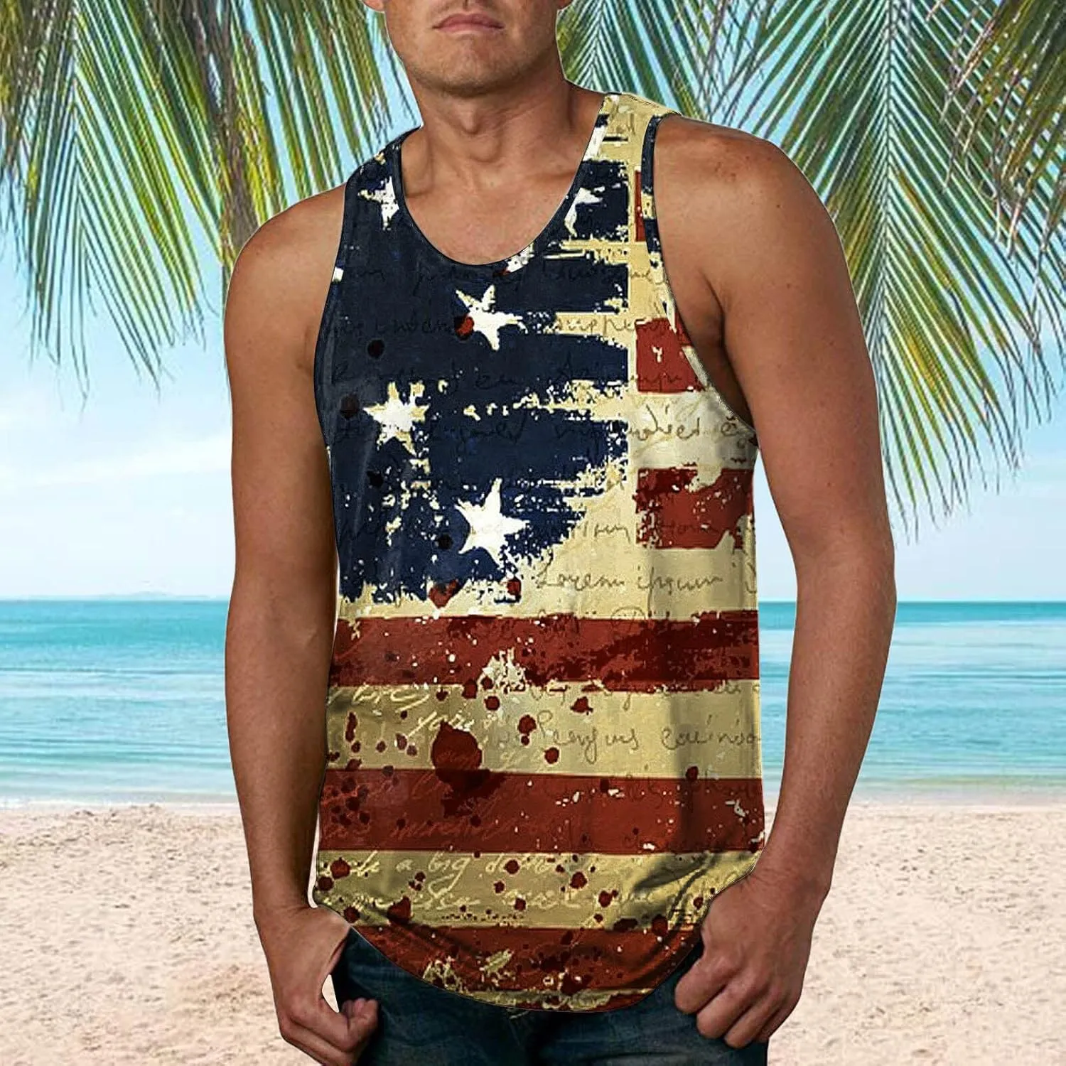 Patriotic Tank Tops for Men 2025 American Flag USA Sleeveless Printed Shirts Gym Vacation Tee Clothing