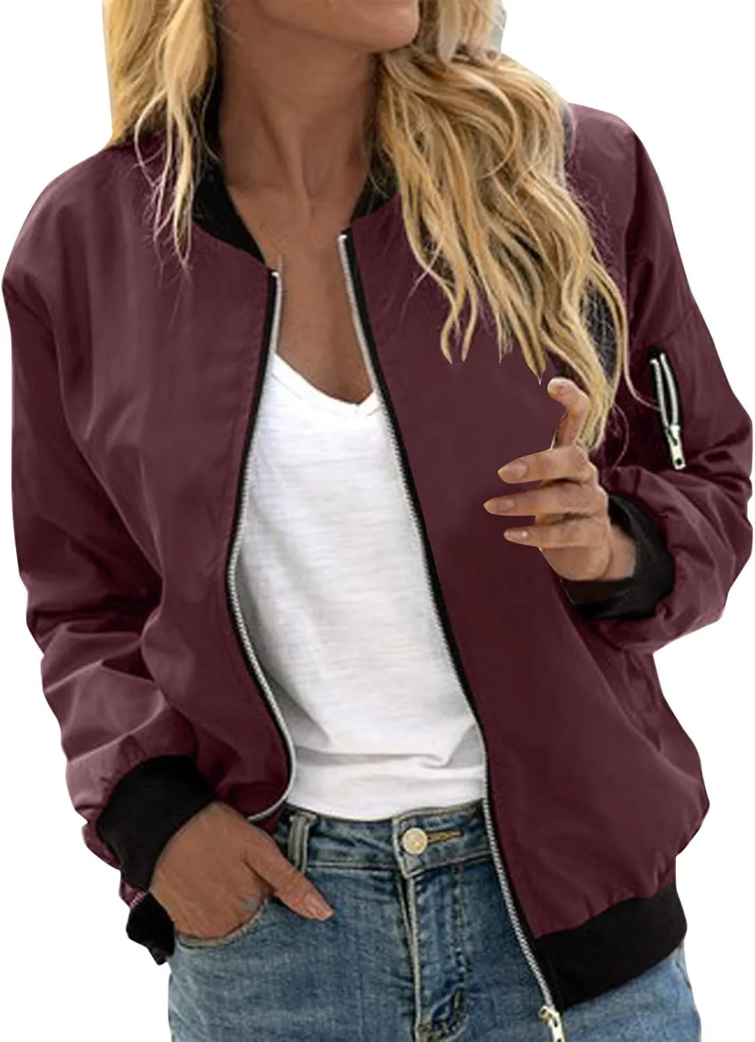 PeQAQ Jackets for Women Fashion 2024 Fall Lightweight Zipper Coats Trendy Casual Windproof Trench Coats Plus Size Outwear