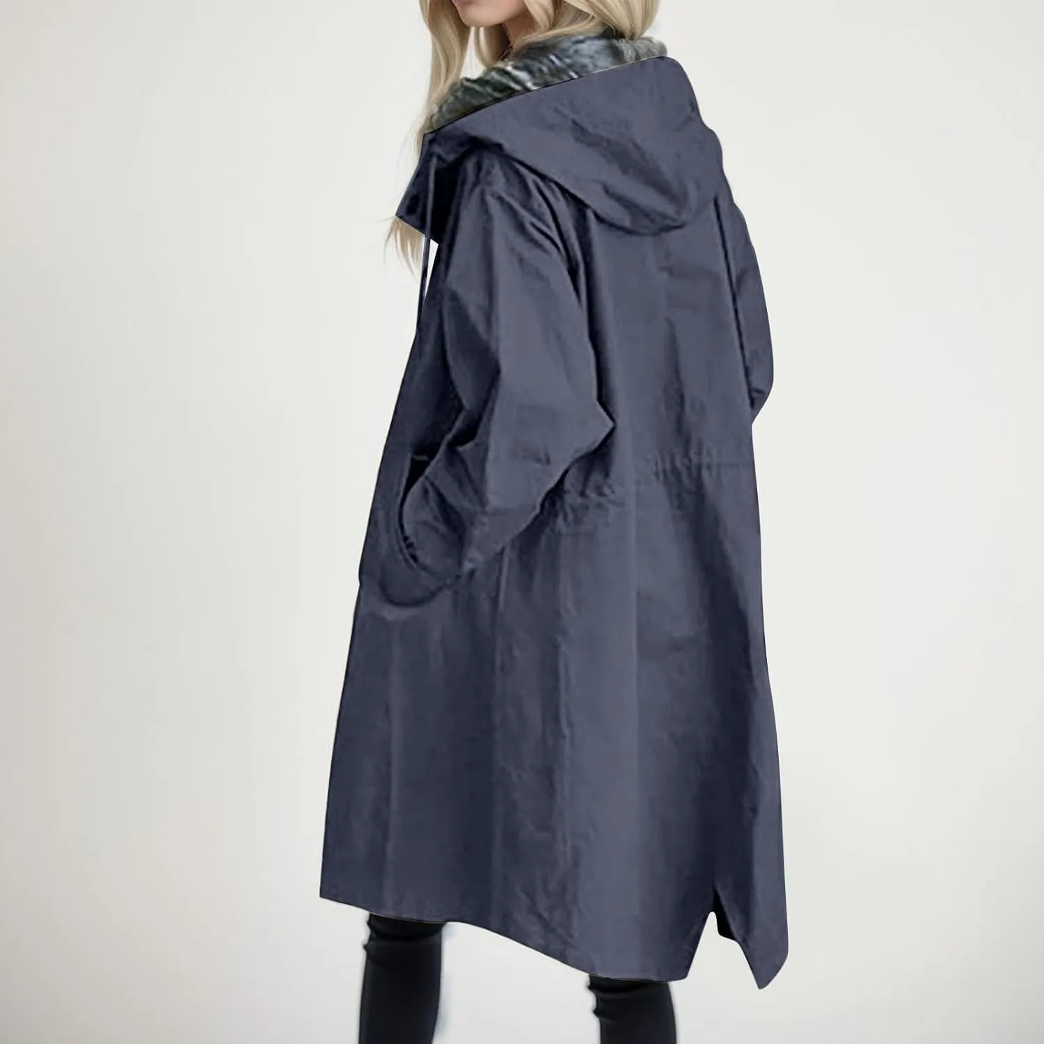 PeQAQ Windbreaker Jackets Women Fall Fashion 2024 Plus Size Windproof Hooded Coat Trendy Long Trench Coats Outdoor Outerwear