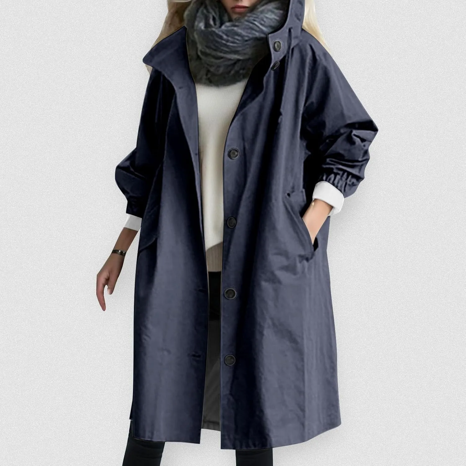 PeQAQ Windbreaker Jackets Women Fall Fashion 2024 Plus Size Windproof Hooded Coat Trendy Long Trench Coats Outdoor Outerwear