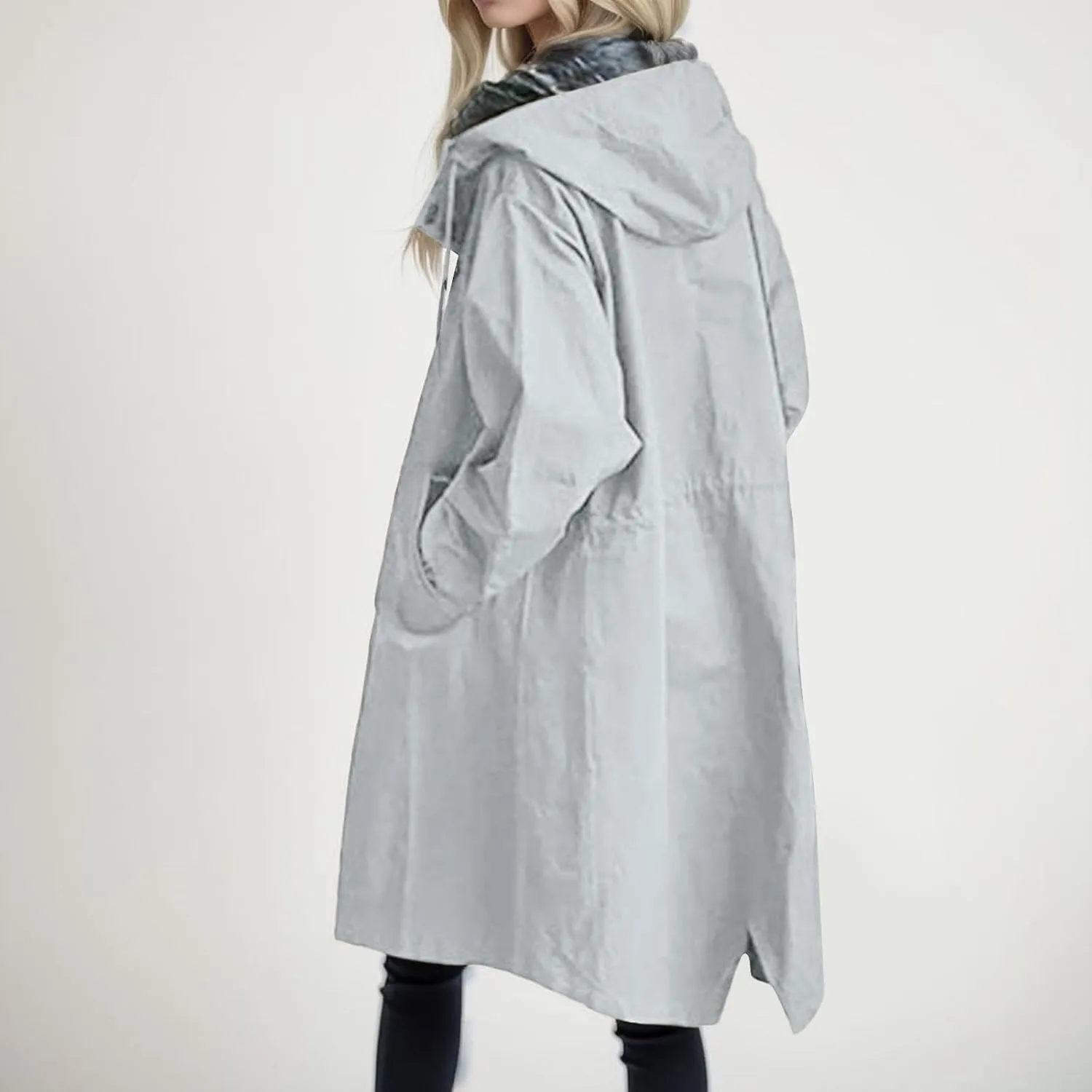 PeQAQ Windbreaker Jackets Women Fall Fashion 2024 Plus Size Windproof Hooded Coat Trendy Long Trench Coats Outdoor Outerwear