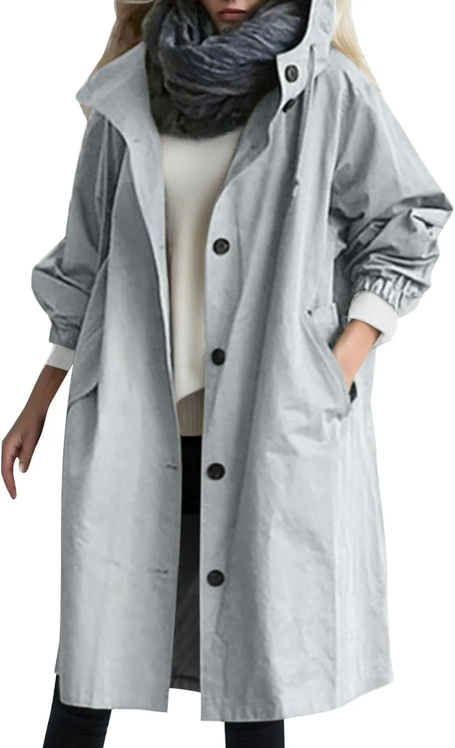 PeQAQ Windbreaker Jackets Women Fall Fashion 2024 Plus Size Windproof Hooded Coat Trendy Long Trench Coats Outdoor Outerwear