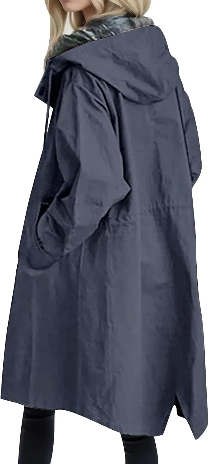 PeQAQ Windbreaker Jackets Women Fall Fashion 2024 Plus Size Windproof Hooded Coat Trendy Long Trench Coats Outdoor Outerwear