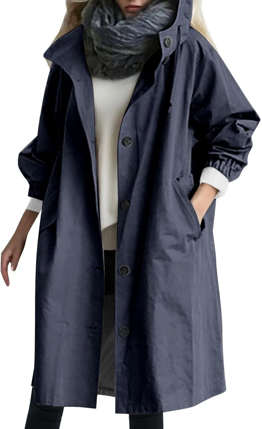 PeQAQ Windbreaker Jackets Women Fall Fashion 2024 Plus Size Windproof Hooded Coat Trendy Long Trench Coats Outdoor Outerwear