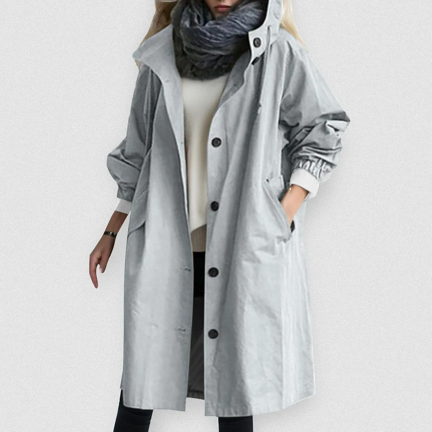 PeQAQ Windbreaker Jackets Women Fall Fashion 2024 Plus Size Windproof Hooded Coat Trendy Long Trench Coats Outdoor Outerwear