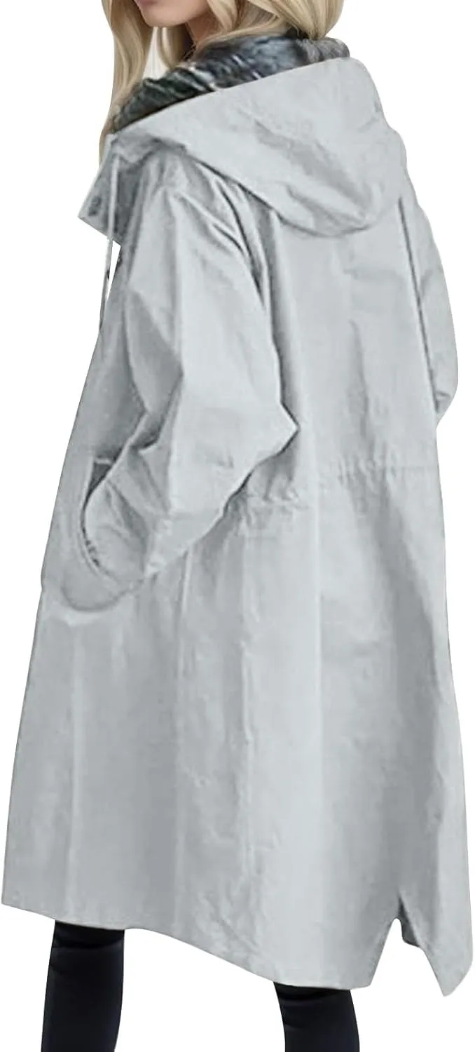 PeQAQ Windbreaker Jackets Women Fall Fashion 2024 Plus Size Windproof Hooded Coat Trendy Long Trench Coats Outdoor Outerwear