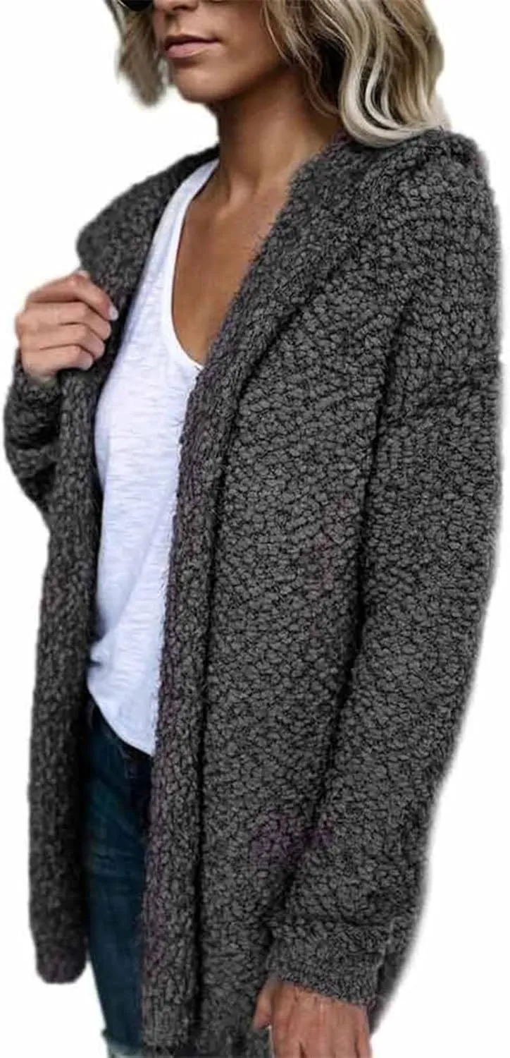 PeQAQ Women's 2023 Winter Coats Fuzzy Fleece Long Hooded Jackets Plus Size Soft Warm Shaggy Outwear Open Front Cardigan