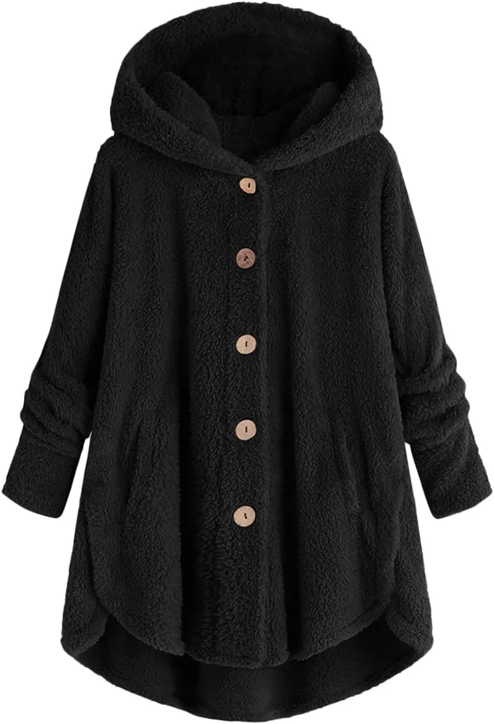PeQAQ Womens Winter Fleece Coats Plus Size Warm Jackets Button Hooded Woolen Outerwear Fashion Open Front Cardigan Sweater