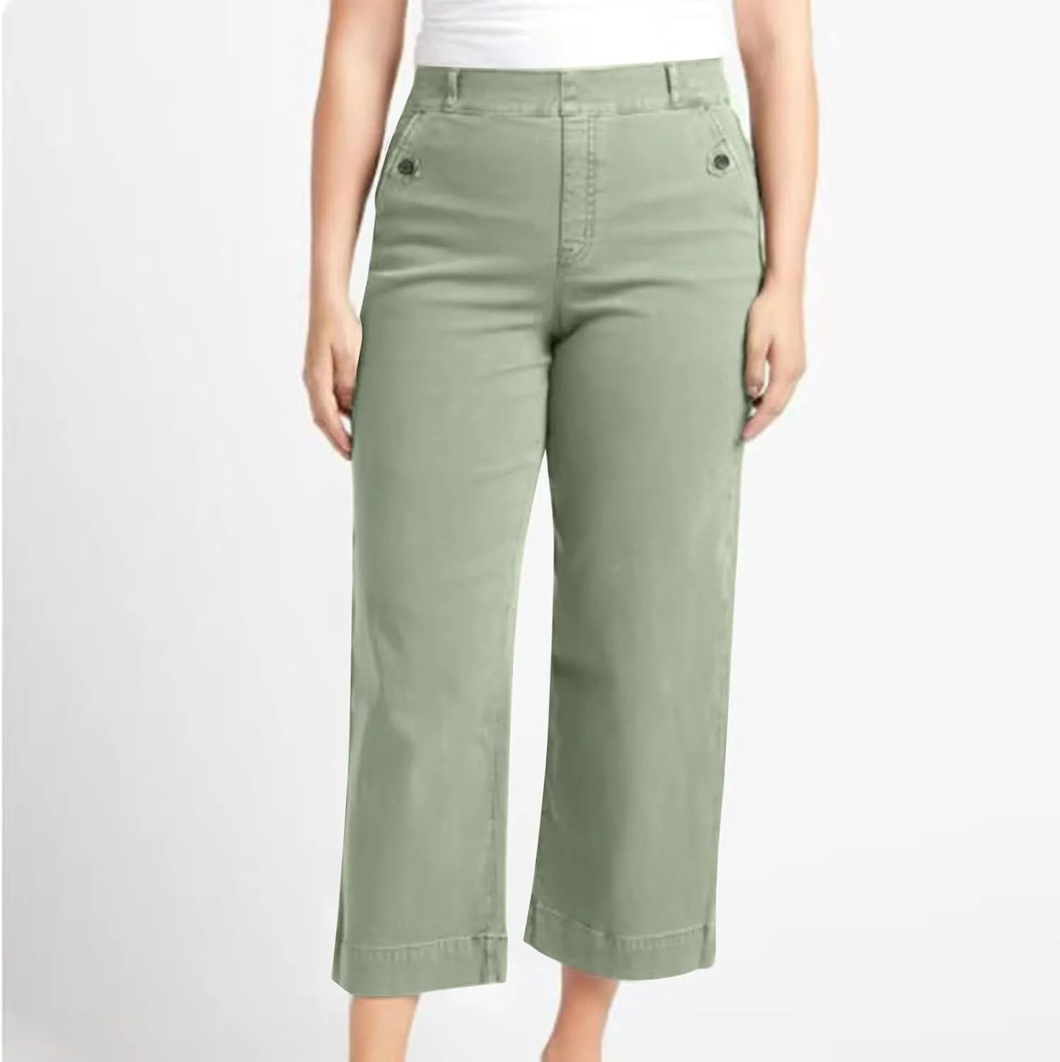 Petite Denim Pants for Women High Waist 70s Vintage Wide Leg Capris Pants Summer Paperbag Work Cargo Twill Trousers