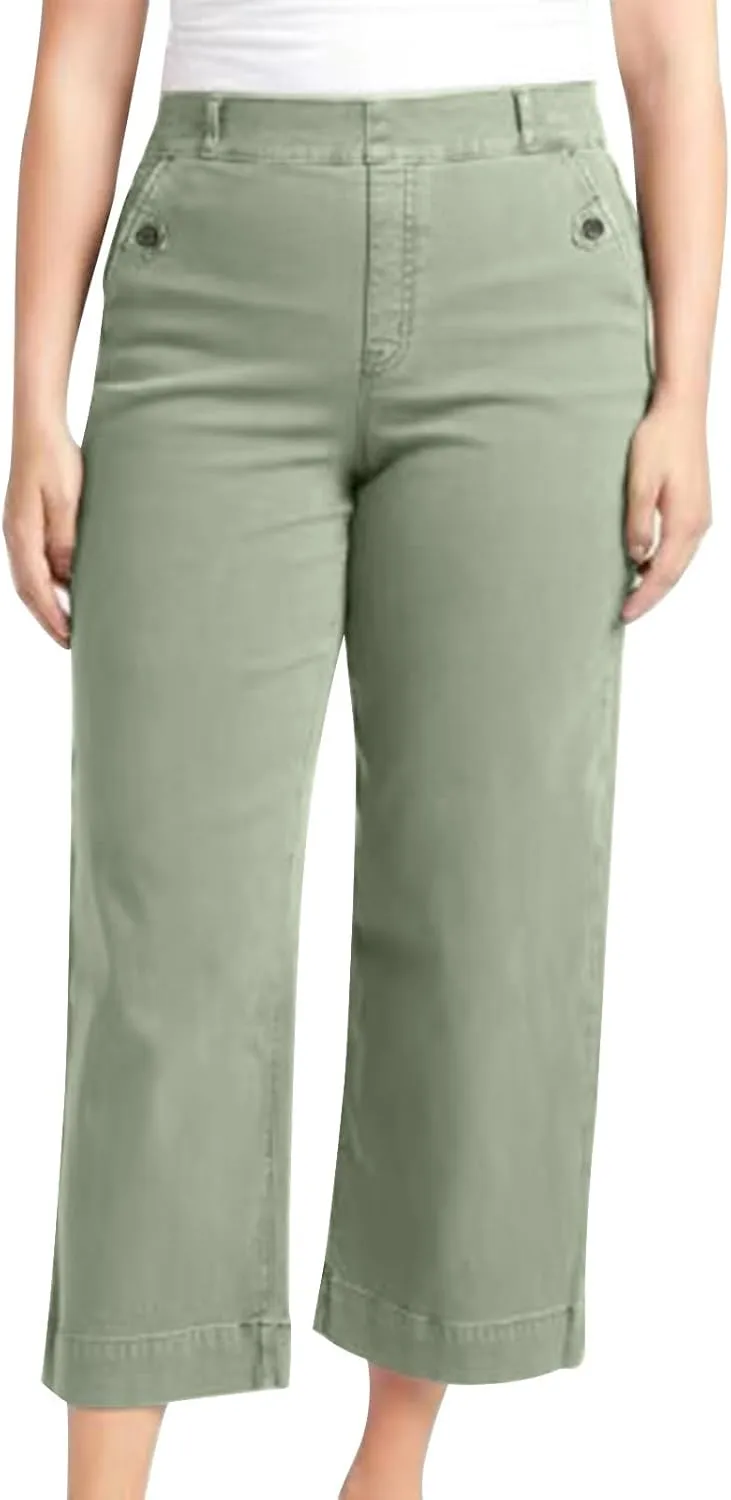 Petite Denim Pants for Women High Waist 70s Vintage Wide Leg Capris Pants Summer Paperbag Work Cargo Twill Trousers