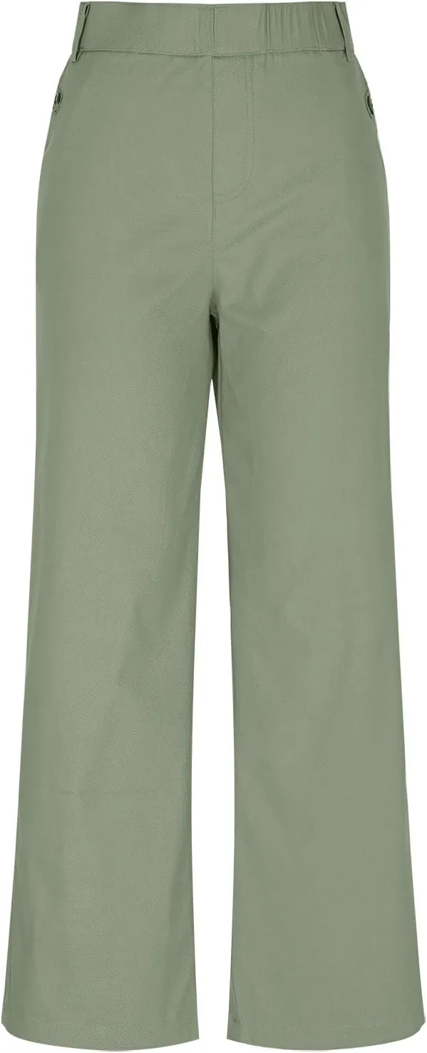 Petite Denim Pants for Women High Waist 70s Vintage Wide Leg Capris Pants Summer Paperbag Work Cargo Twill Trousers
