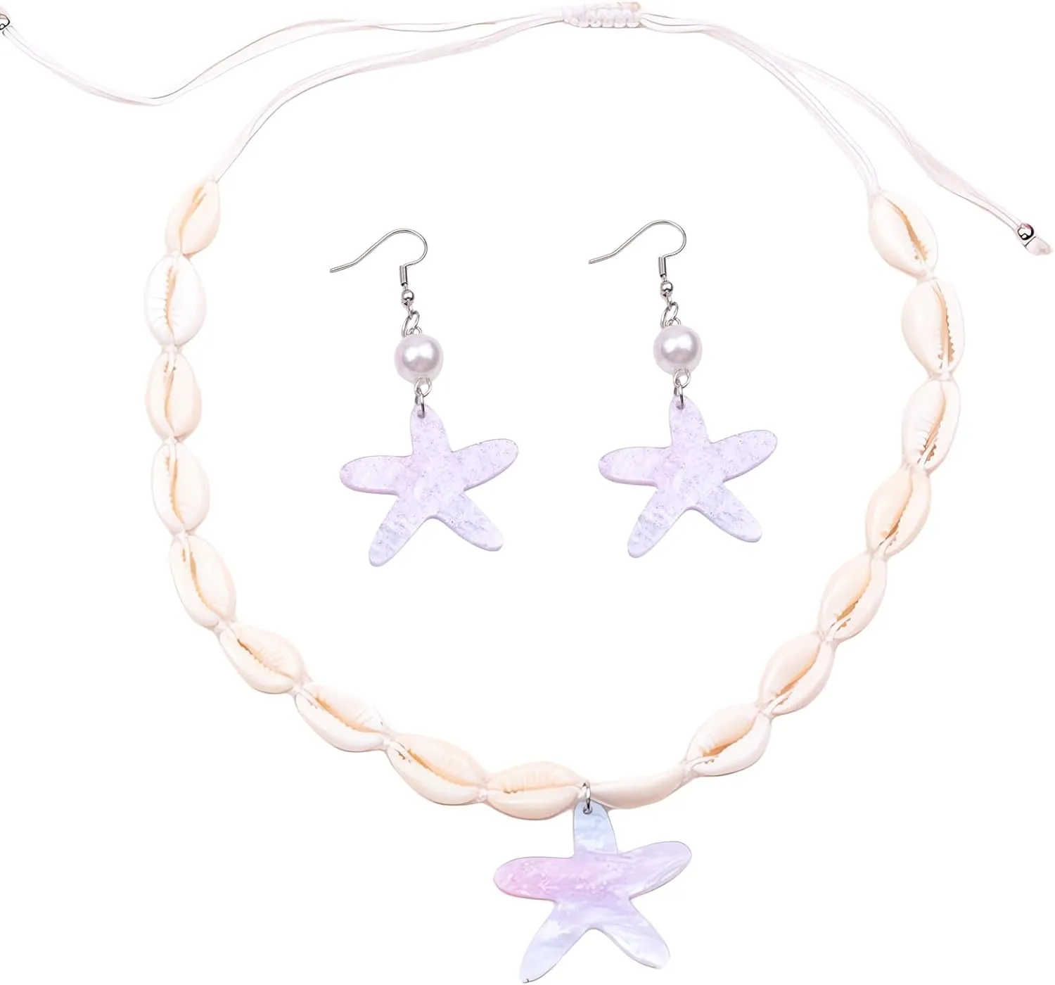 Pingyongchang Boho Braided Rattan Seashell Pendant Necklace Earrings for Women Handmade Choker Hawaiian Starfish Wovening Hanging Multilayer Long Chain Birthday Friendship Waterproof Beach Jewelry Set