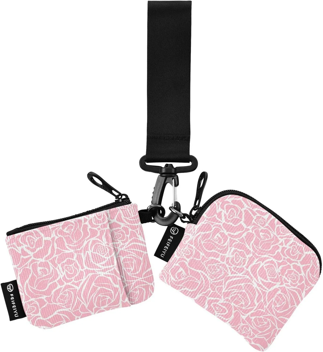 Pink Flower Rose Wristlet Keychain Wallets for Women Portable Small Coin Purse