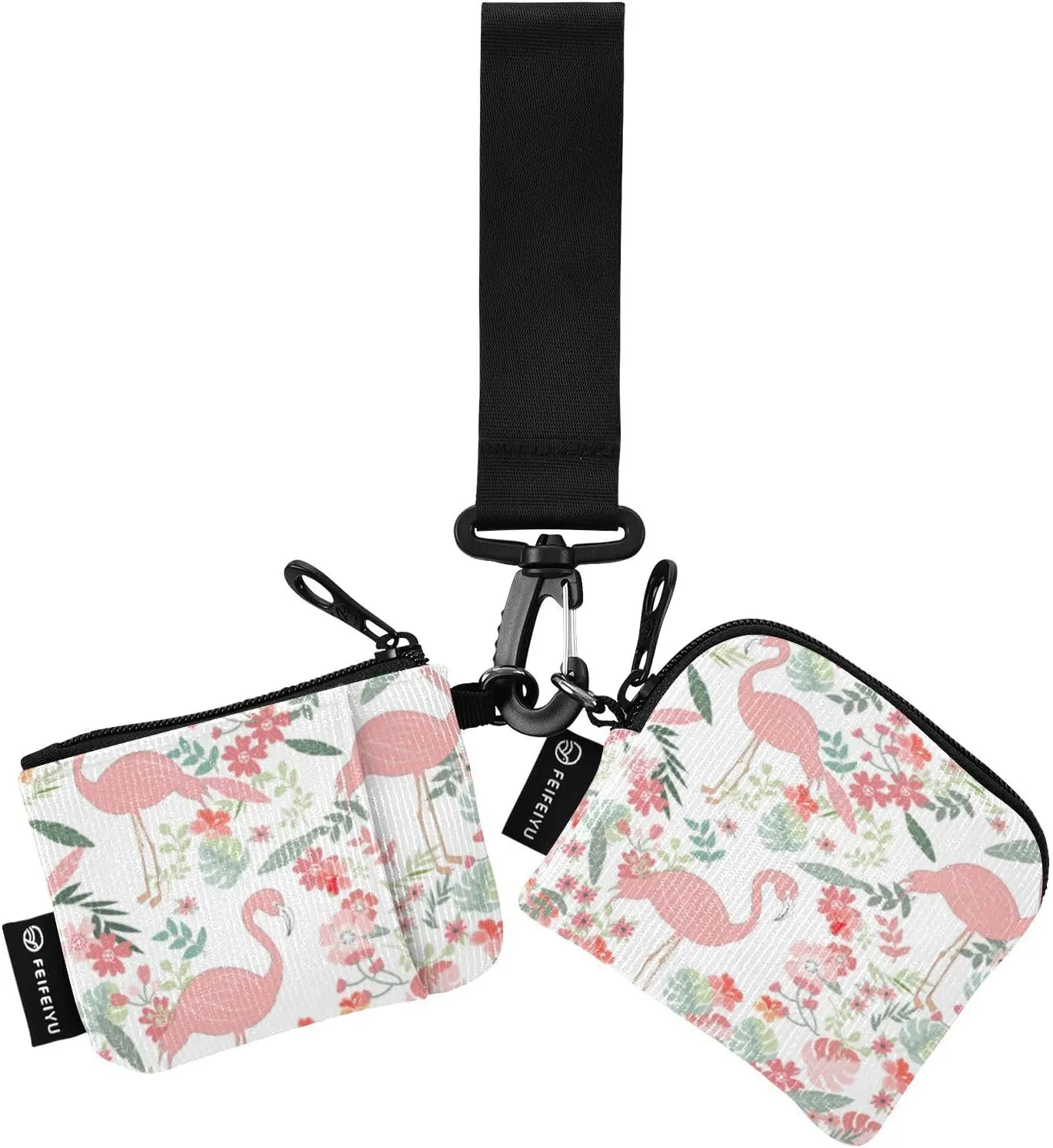 Pink Flowers Leaves Wristlet Keychain Wallets for Women Portable Small Coin Purse
