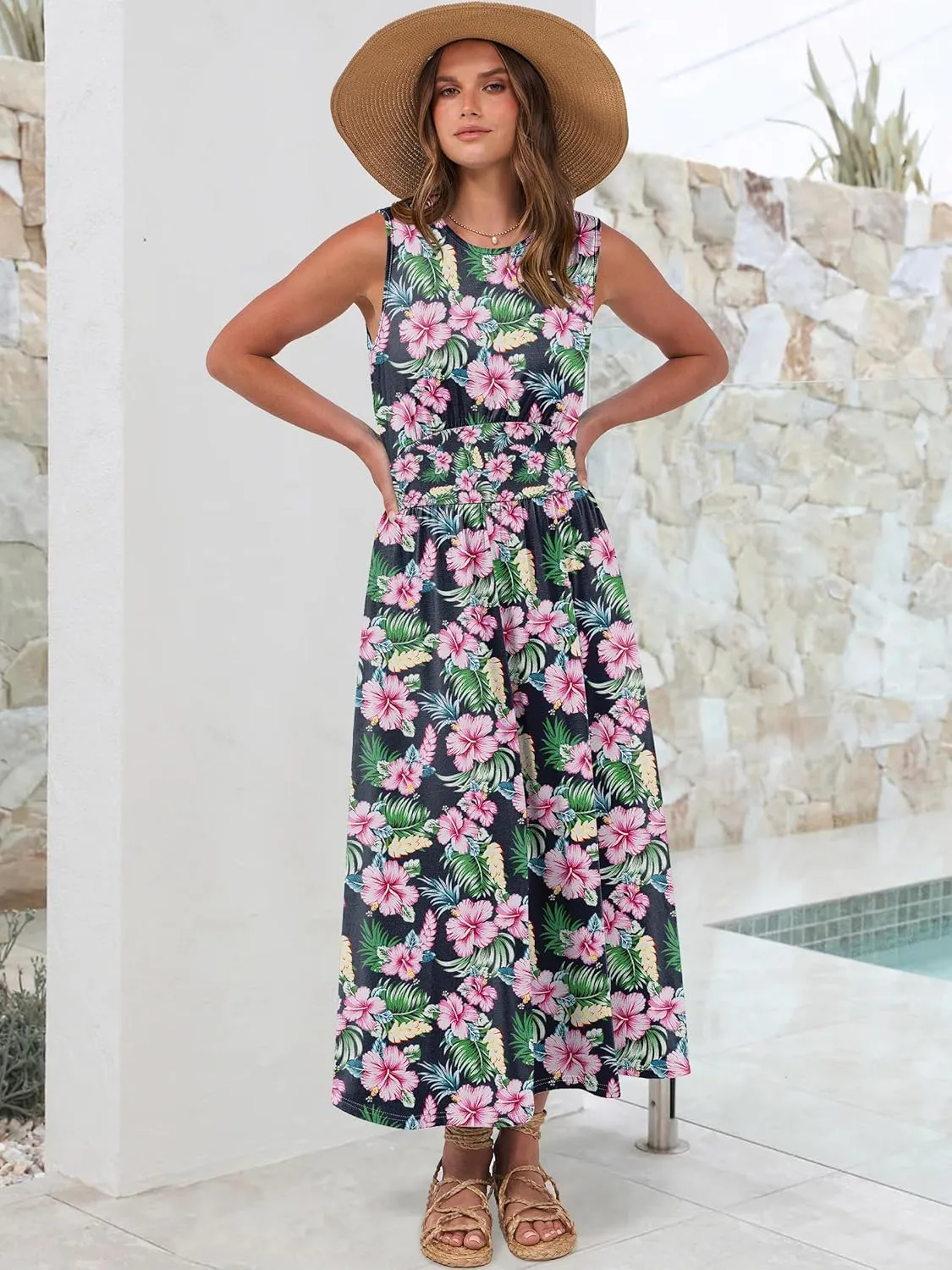 Prinbara Summer Maxi Dresses for Women 2025 Casual Sleeveless Boho Midi Dress Spring Beach Vacation Travel Long Sundress
