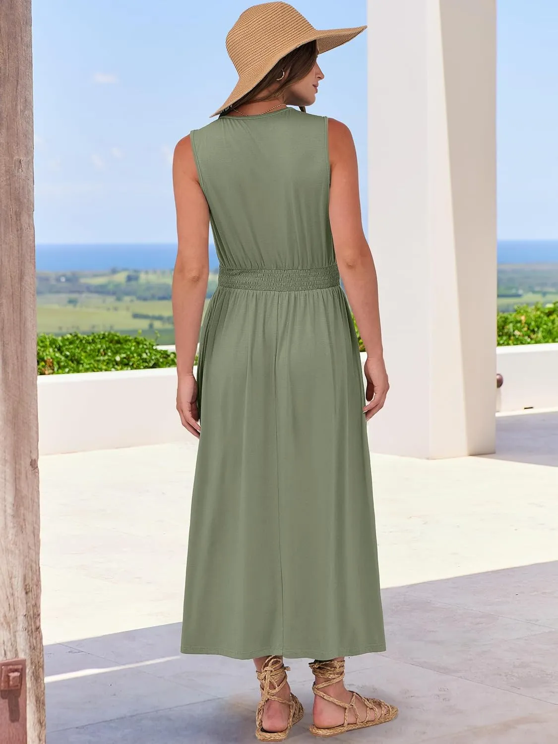 Prinbara Summer Maxi Dresses for Women 2025 Casual Sleeveless Boho Midi Dress Spring Beach Vacation Travel Long Sundress