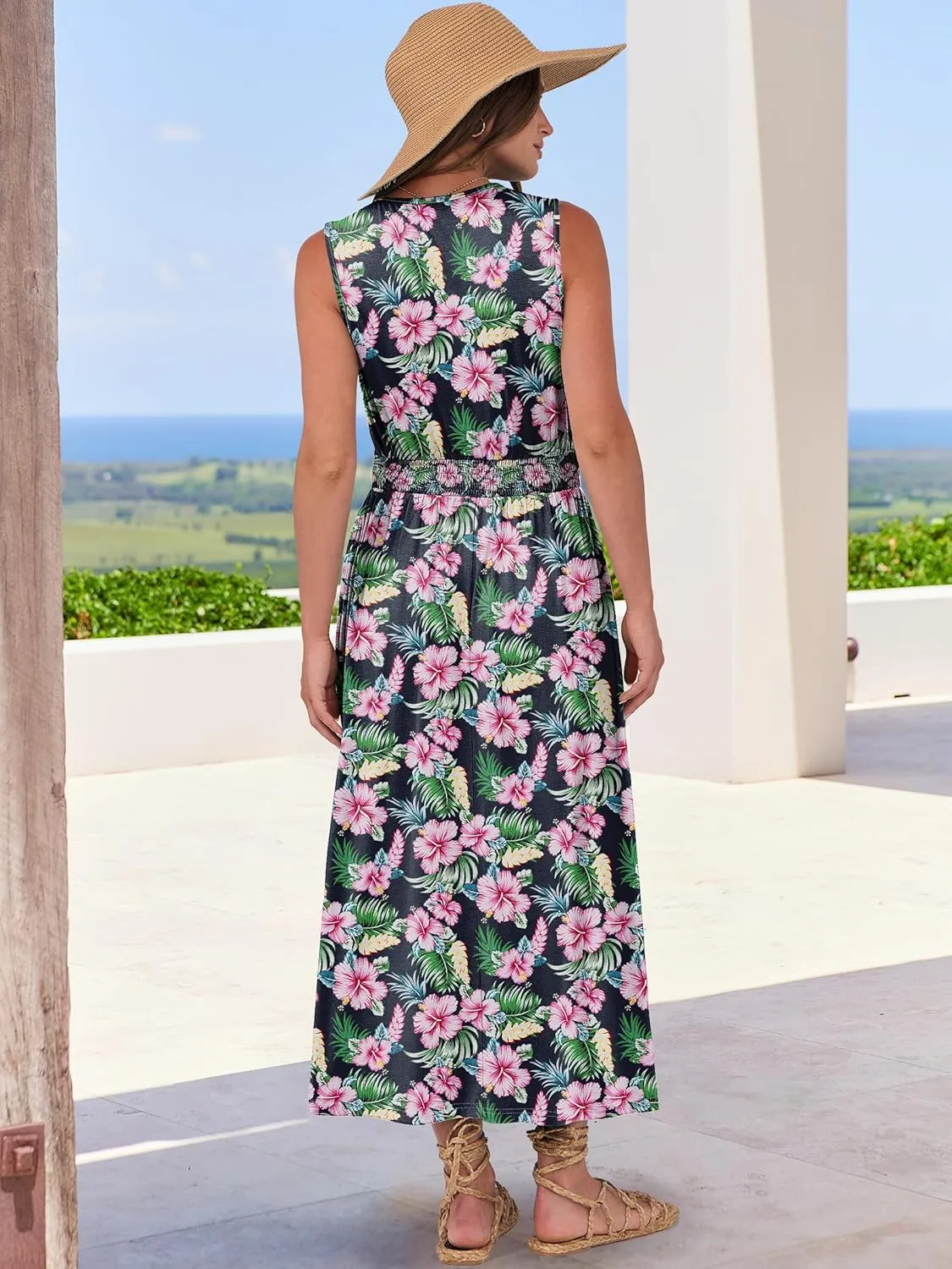 Prinbara Summer Maxi Dresses for Women 2025 Casual Sleeveless Boho Midi Dress Spring Beach Vacation Travel Long Sundress