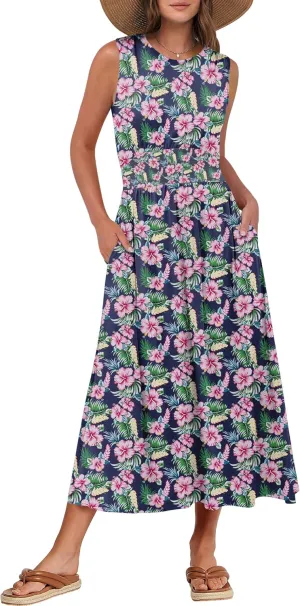 Prinbara Summer Maxi Dresses for Women 2025 Casual Sleeveless Boho Midi Dress Spring Beach Vacation Travel Long Sundress