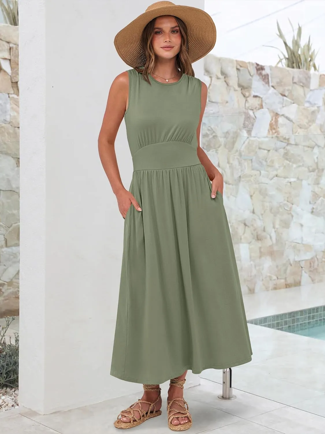 Prinbara Summer Maxi Dresses for Women 2025 Casual Sleeveless Boho Midi Dress Spring Beach Vacation Travel Long Sundress