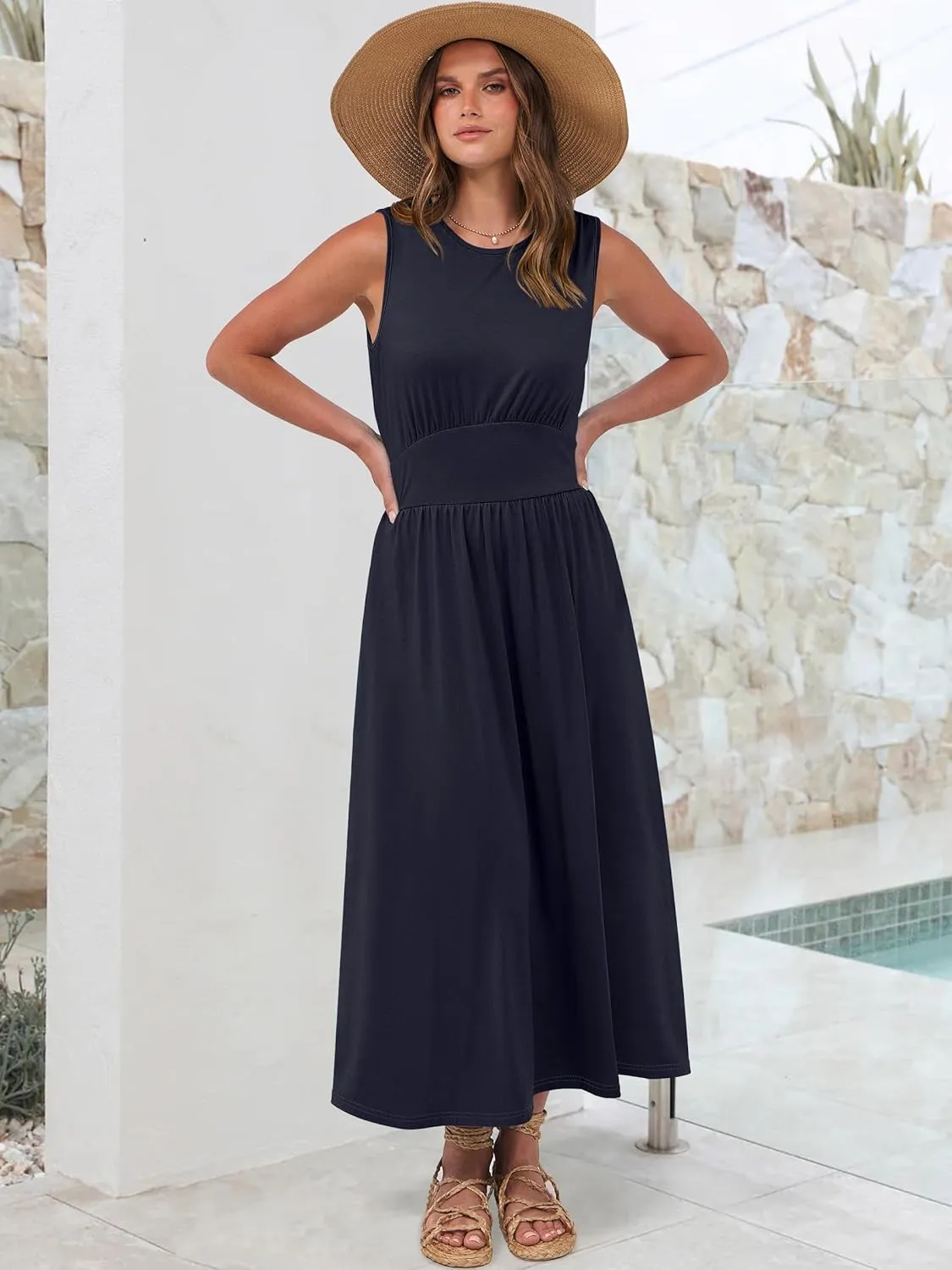 Prinbara Summer Maxi Dresses for Women 2025 Casual Sleeveless Boho Midi Dress Spring Beach Vacation Travel Long Sundress