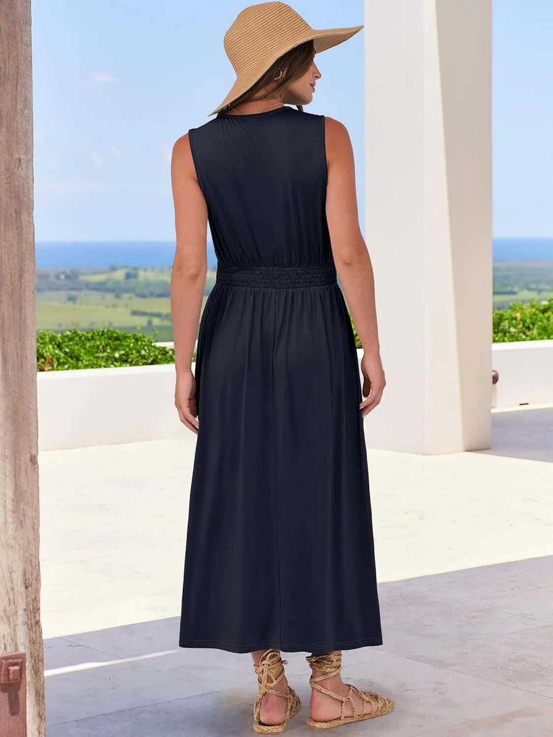 Prinbara Summer Maxi Dresses for Women 2025 Casual Sleeveless Boho Midi Dress Spring Beach Vacation Travel Long Sundress