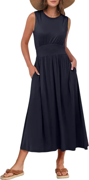 Prinbara Summer Maxi Dresses for Women 2025 Casual Sleeveless Boho Midi Dress Spring Beach Vacation Travel Long Sundress
