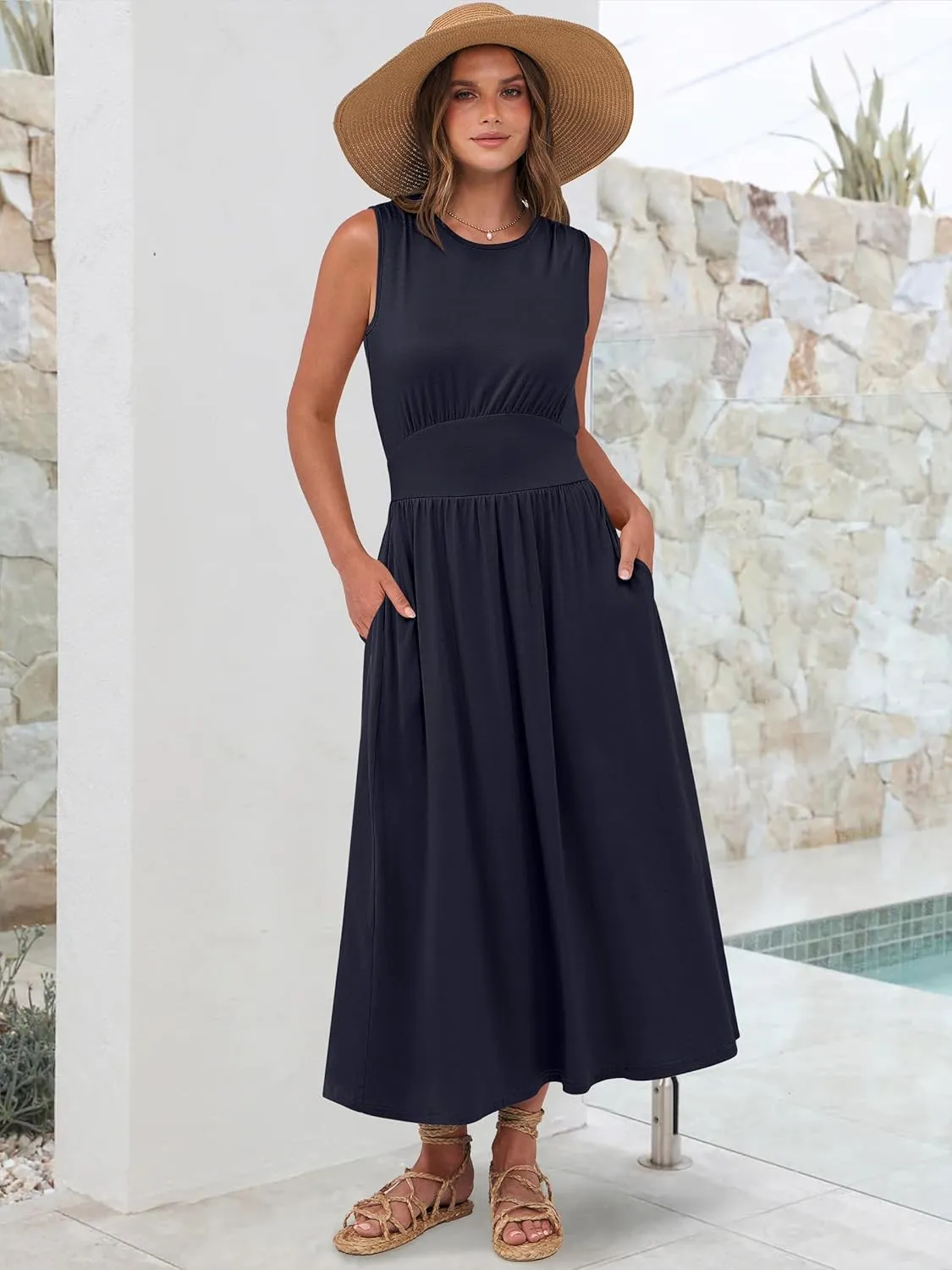 Prinbara Summer Maxi Dresses for Women 2025 Casual Sleeveless Boho Midi Dress Spring Beach Vacation Travel Long Sundress