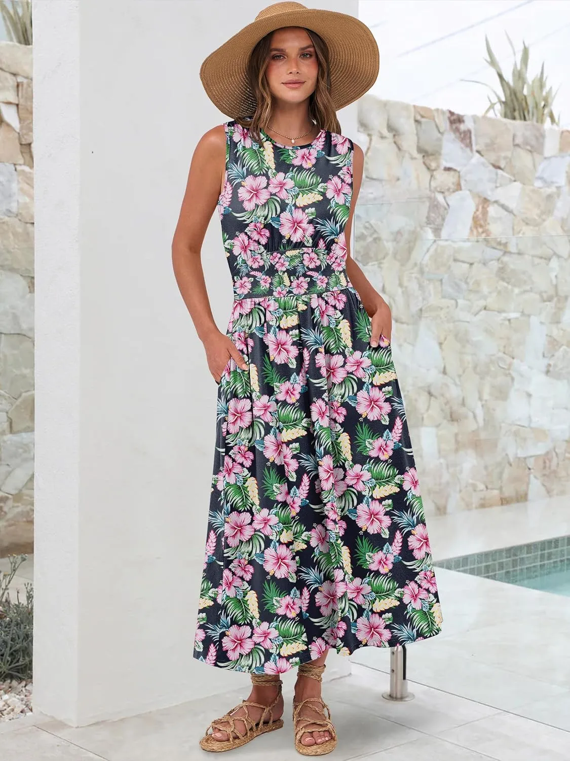 Prinbara Summer Maxi Dresses for Women 2025 Casual Sleeveless Boho Midi Dress Spring Beach Vacation Travel Long Sundress