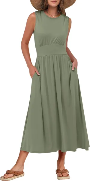Prinbara Summer Maxi Dresses for Women 2025 Casual Sleeveless Boho Midi Dress Spring Beach Vacation Travel Long Sundress