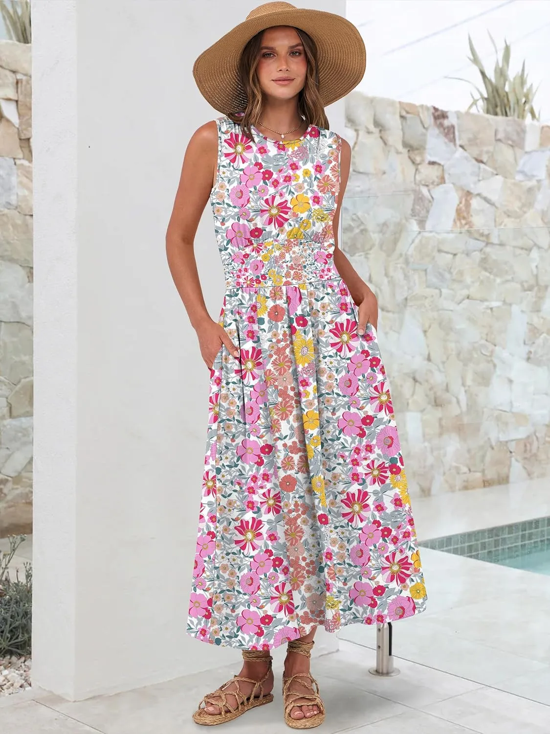 Prinbara Summer Maxi Dresses for Women 2025 Casual Sleeveless Boho Midi Dress Spring Beach Vacation Travel Long Sundress
